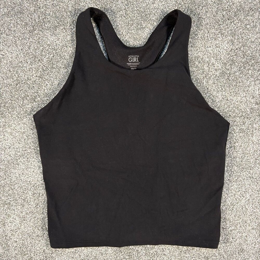 Athleta Girl Tank Top Girls XXL 16 Black High Neck Mesh Racerback Active 981482